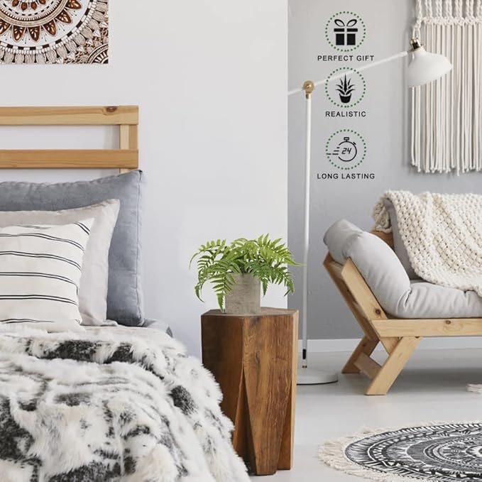 Small Fake Plant Potted Plants Artificial Decor Silk Boston Ferns Plant Faux Plants in Pots for Home Living Room Bedroom Desk Bathroom Window Shelf Farmhouse Decoration