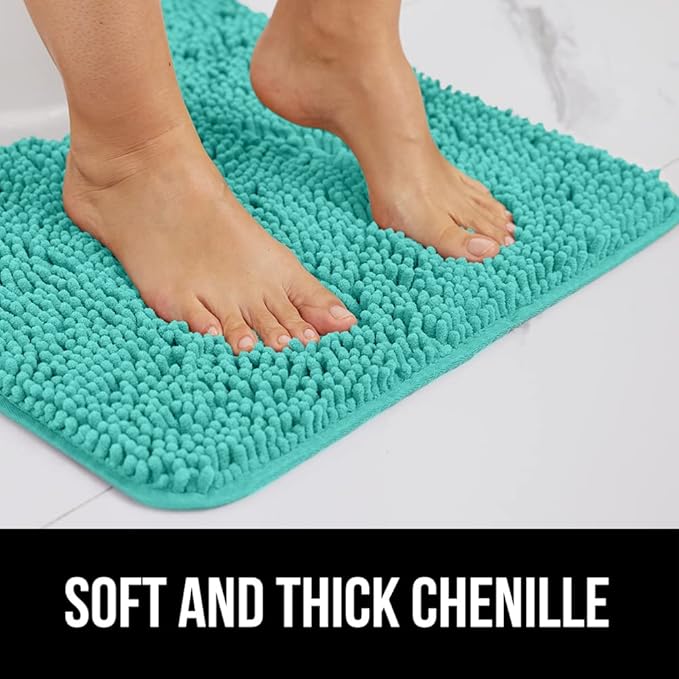 GORILLA GRIP Bath Rug Mat 36x24, Soft Absorbent Chenille, Quick Dry Microfiber Mats, Rubber Backing Washable Shower Floor Rugs, Bathmat Runner, US Designed Bathroom Home Decor Accessories Turquoise