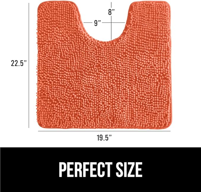GORILLA GRIP Plush Absorbent Shaggy Chenille Bath Rug Mat for Oval Toilet Base with Rubber Backing, Machine Washable Rugs, Soft Microfiber Contour Mats for Toilets, Bathroom Decor, Coral