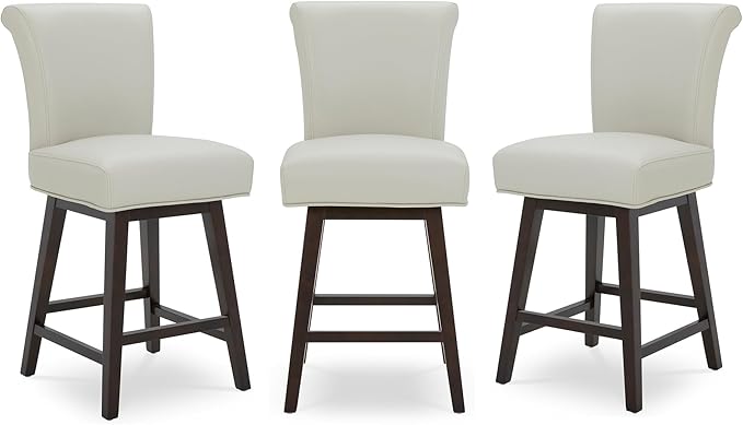 CHITA 26 Inch Counter Height Swivel Bar Stools Set of 3, FSC Certified Modern Upholstered Faux Leather Swivel Barstool Chair with Back, Creamy Grey