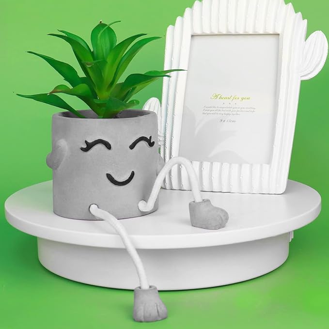 Zerzsy Artificialplant Succulents in Cement Pots with Hanging Leg, Kitchen Shelf Decoration,Bathroom Mini Plants Decor, Shelf Decor Accents, Office Wall Decoration - Set of 1