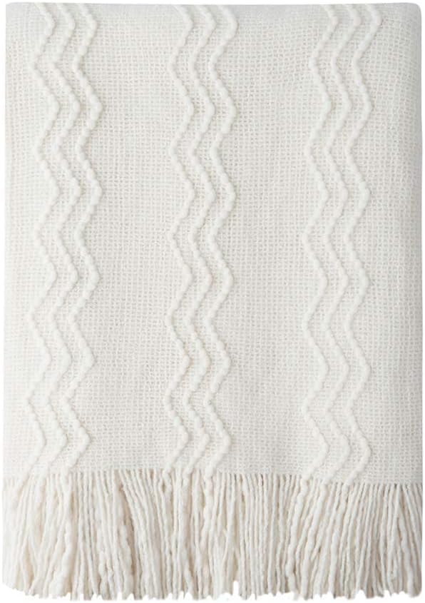 BOURINA Off White Throw Blanket 60x80 Inches Throw Textured Solid Soft Sofa Throw Couch Knitted Decorative Blanket
