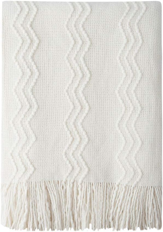 BOURINA Off White Throw Blanket 60x80 Inches Throw Textured Solid Soft Sofa Throw Couch Knitted Decorative Blanket