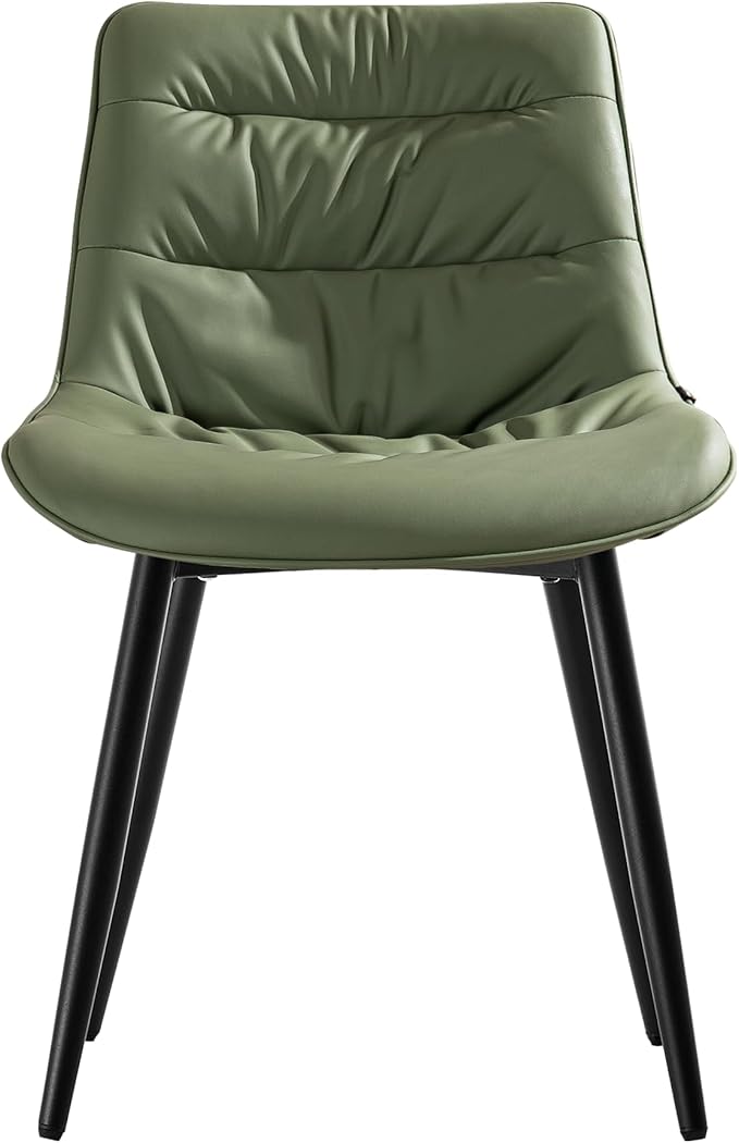 Kidol & Shellder Dining Chairs Set of 2, Modern Upholstered Faux Leather Kitchen Side Chairs with Comfortable Back - Mid-Century Armless Chair for Dining Living Room Bedrooms, with Metal Legs (Green)