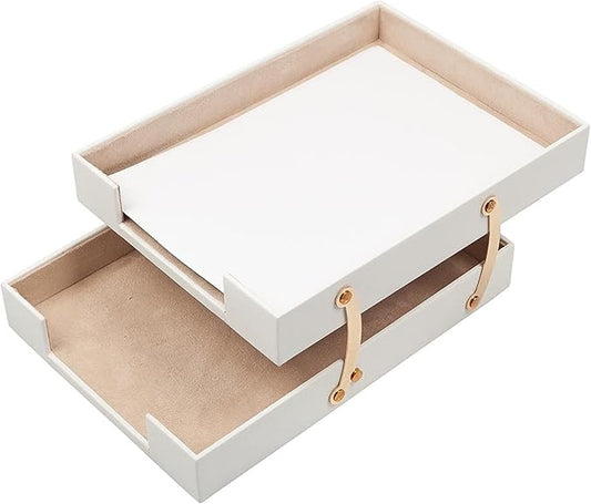 Leather Document Tray Double-Desk Organizer-Office Accessories-Desk Accessories-Office Supplies-Office Organizer - Office Gifts (White)