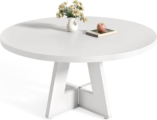 LITTLE TREE Round Dining Table for 4-6 People, 47 Inches White Circle Dinner Kitchen Dining Room Table with Wooden Pedestal Base for Kitchen, Living Room