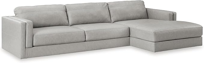Signature Design by Ashley Amiata Modern L-Shaped Leather Match 2-Piece Sectional with Chaise, Light Gray