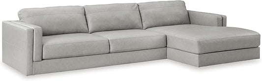 Signature Design by Ashley Amiata Modern L-Shaped Leather Match 2-Piece Sectional with Chaise, Light Gray
