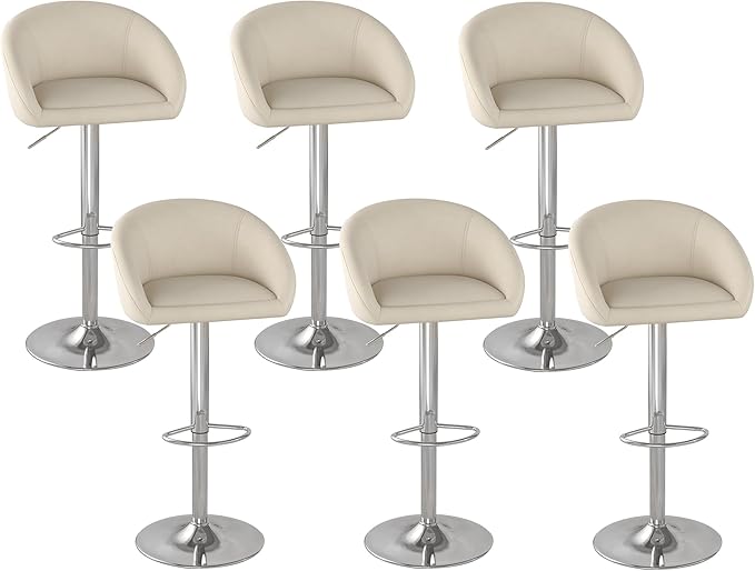 KCC Velvet Bar Stools Set of 6, Counter Height Bar Stools with Low Back, Swivel Barstool for Kitchen Island, Bar Pub (Begie)