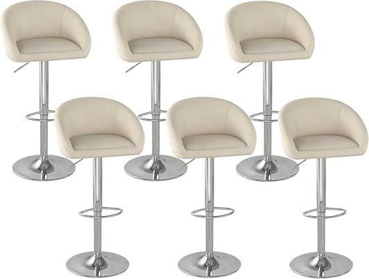 KCC Velvet Bar Stools Set of 6, Counter Height Bar Stools with Low Back, Swivel Barstool for Kitchen Island, Bar Pub (Begie)