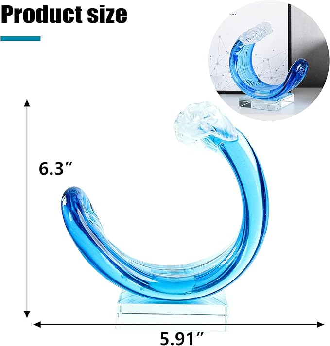 Yao Yuan Hand-Blown Glass Wave Decor Murano-Style Glass Statue and Figurine