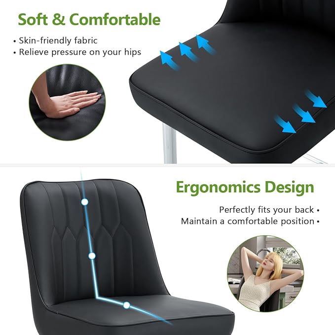 27" Bar Stools Set of 4 - Black Counter Height Bar Stools Set of 4,Faux Leather Kitchen Island Stools with Sturdy Chrome Metal Leg,Counter Height Stools with Backs,Easy to Assemble