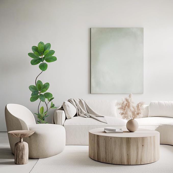 Artificial Rubber Tree Plant, 5.3ft Tall Green with Round Planter, All Season Home Decor (Green,5.3ft)