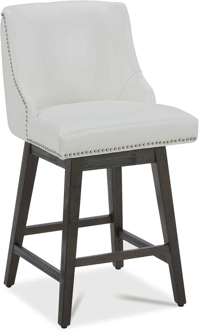 CHITA Counter Height Swivel Bar Stools, FSC Certified Upholstered Counter Stools, Modern Swivel Barstools with Wood Legs for Kitchen Island, 26" Seat Height, Faux Leather in White