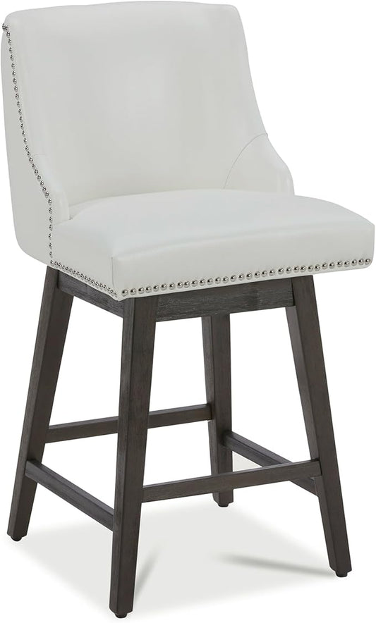 CHITA Counter Height Swivel Bar Stools, FSC Certified Upholstered Counter Stools, Modern Swivel Barstools with Wood Legs for Kitchen Island, 26" Seat Height, Faux Leather in White