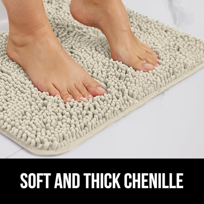 GORILLA GRIP Bath Rug Mat 60x24, Thick Absorbent Chenille, Quick Dry Microfiber Mats, Rubber Backing Washable Shower Floor Rugs, Bathmat Runner, US Designed Bathroom Home Decor Accessories Dusty Cloud