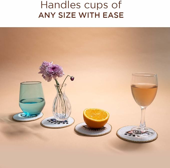 Folkulture Beaded Coasters for Drinks | Set of 4 (4") Round Decorative Bar Coaster for Table Décorations or Coffee Table | Cute Boho Coasters | Set of 4 Evil Eye Decor Gifts for Her