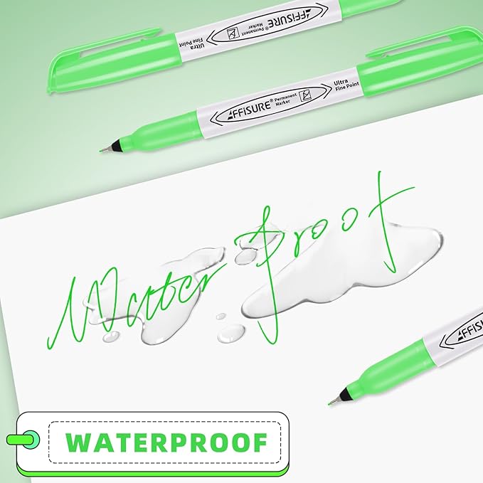 Green Ultra Fine Point Permanent Markers, 20 Pack, 0.4 mm, Precision Extra Fine Tip for Detailed Writing, Art, Crafts & Labeling on Paper, Plastic, Glass, Metal, Waterproof, Fade-Resistant Ink ﻿