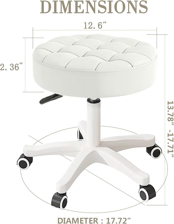 Small Chair Round Rolling Stool with Wheels PU Leather Height Adjustable Swivel Drafting Work SPA Salon Stools Home Office Chair