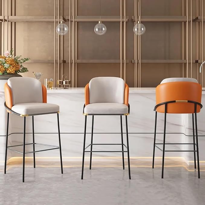 homary Barstools Modern PU Leather Bar Stools with Back and Footrest Waterproof Upholstered Breakfast Chairs for Kitchen Island or Counter (Orange,1 Chair, 41.3" H)