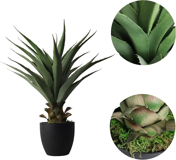 Damomo 27 Inch Sansevieria Feaux Plants Agave Snake Plant Barbed Artificial Fake Green Plastic Sword Potted Greenery Decoration Office/Garden/Indoor