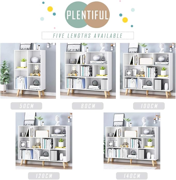 IOTXY Wooden Open Shelf Bookcase - 3-Tier Floor Standing Display Cabinet Rack with Legs, 5 Cubes Bookshelf, Warm White