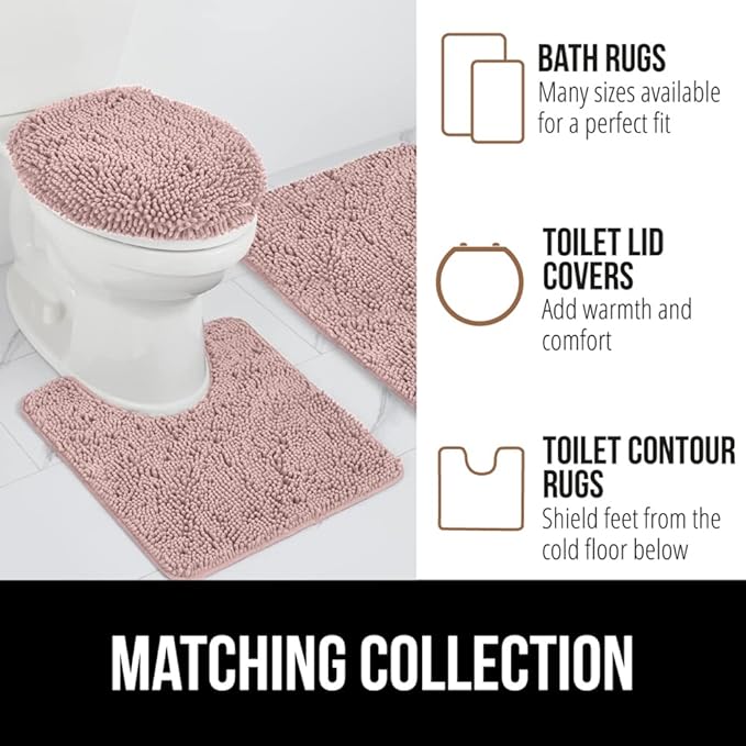 GORILLA GRIP Bath Rug Mat 60x24, Soft Absorbent Chenille, Quick Dry Microfiber Mats, Rubber Backing Washable Shower Floor Rugs, Bathmat Runner, US Designed Bathroom Home Decor Accessories Dusty Rose