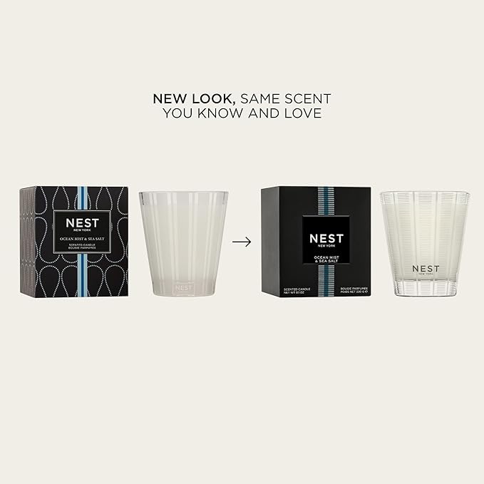 NEST New York Scented 3-Wick Candle, Ocean Mist & Sea Salt - 21.2 oz - Up to 100-Hour Burn Time - Reusable Glass Vessel