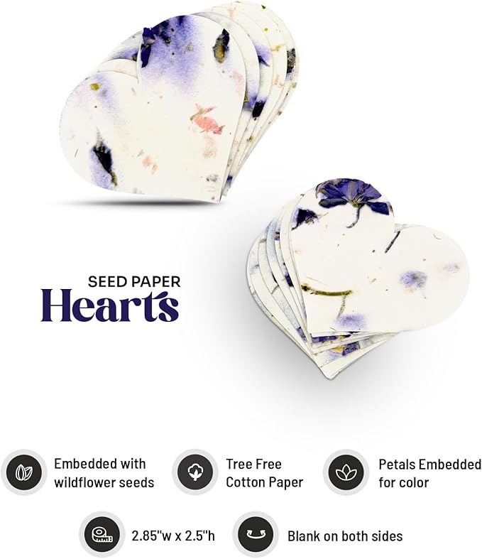 50 pcs Large Seed Paper – Purple Plantable Wildflower Hearts for Bridal Shower, Wedding Gift, Birthday, Mother's Day & Other Milestone Celebrations