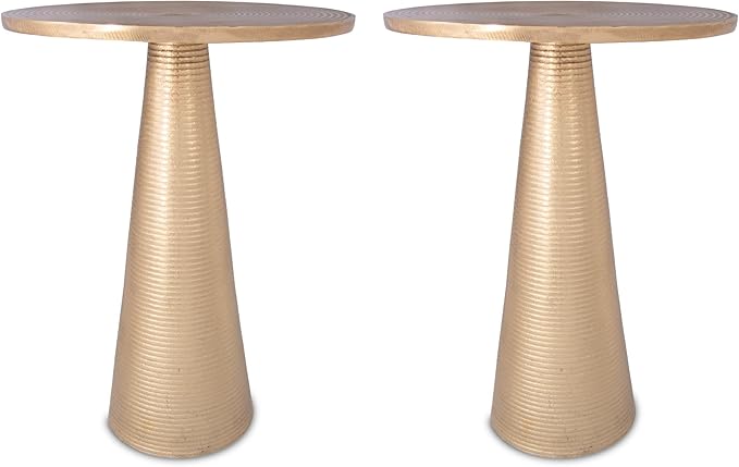 OBJET D'ART Small Round Gold End Tables, Set of 2, Turin, 22'' Height, Vintage Metal Accent, Side, Pedestal, Coctail and Drink Tables for Living Room and Small Spaces