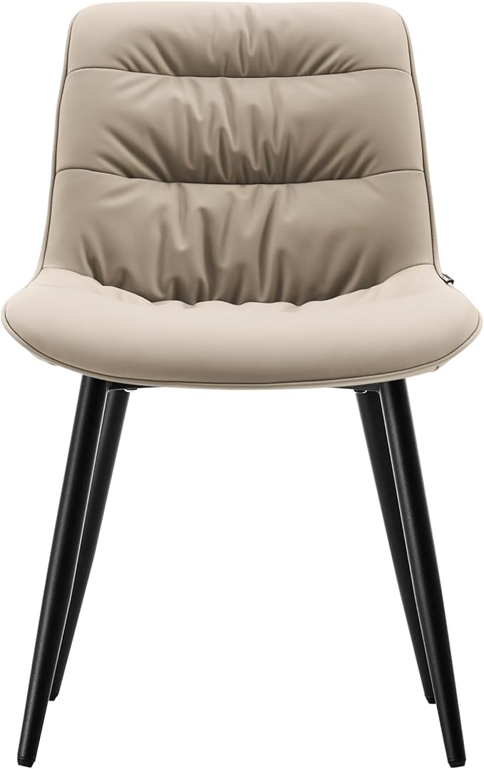 Kidol & Shellder Dining Chairs Set of 2, Modern Upholstered Faux Leather Kitchen Side Chairs with Comfortable Back - Mid-Century Armless Chair for Dining Living Room Bedrooms, with Metal Legs (Khaki)