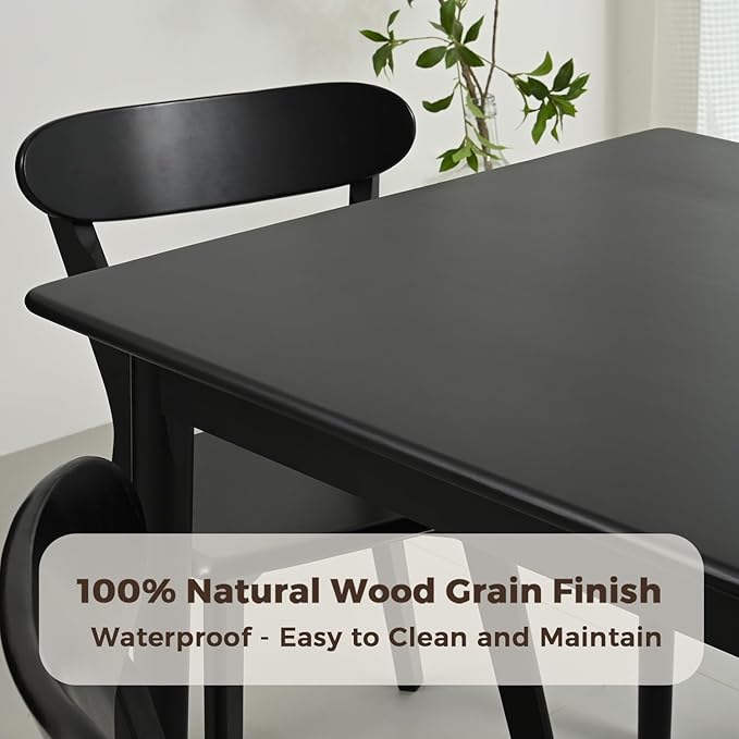 DELAVIN 70.8" Large Solid Wood Dining Table for 6-8 People, Mid Century Modern Rectangular Oak Kitchen Table, Farmhouse Dining Room Table, Easy Assembly, Black