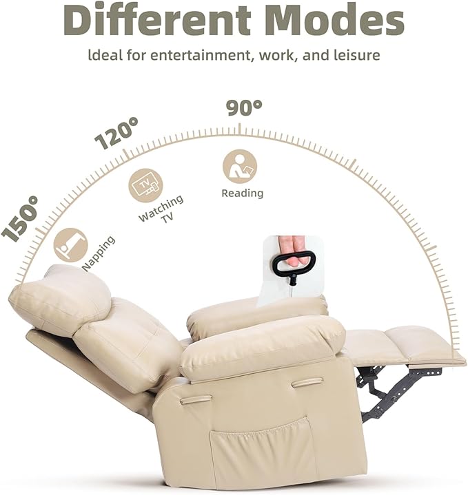 Garvee Oversized Recliner Chair Large Manual Recliner for Adults Lazy Chair PU Leather 1.5X Sponge Filling with Massage & Heat - Beige