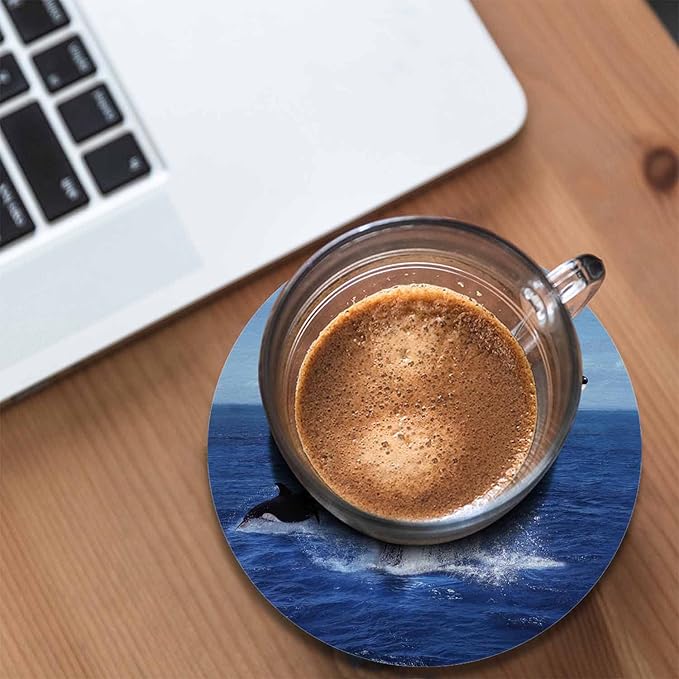 Killer Whale Leaping Drink Coasters Modern Aquatic Animal Jumping Sea Orcinus Orca Ocean Cetacean Housewarming Presentss for New Home Present for Friends,2 Pcs,4 X 4 X 0.35 Inches