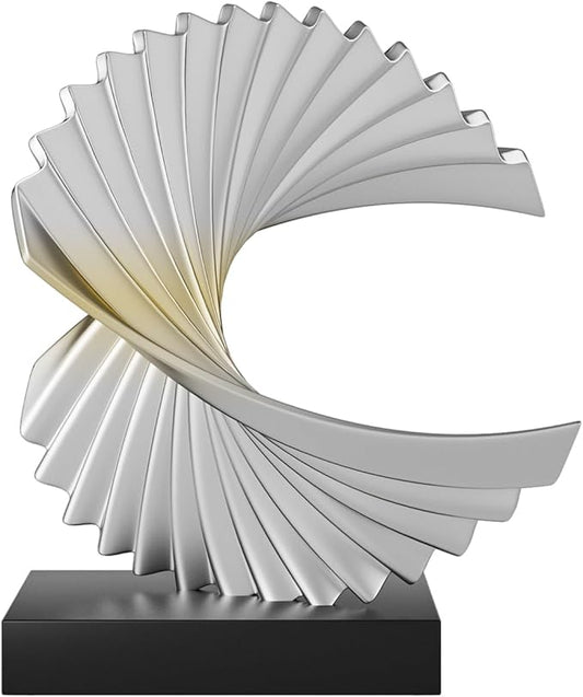 Ocean Wave Sculpture - Modern Funky Abstract Statue, Resin Wave Sea Ornament for Home Office Desk Shelf Accents (Silver)