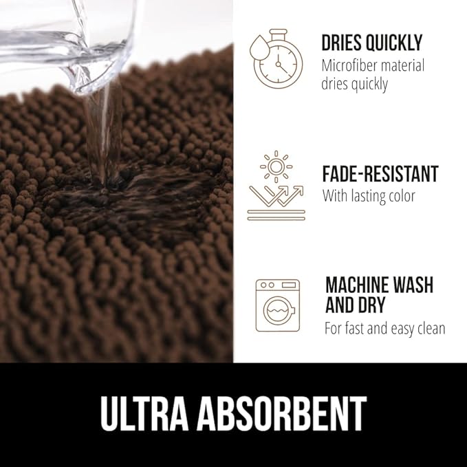 GORILLA GRIP Bath Rug Mat 36x24, Thick Soft Absorbent Chenille, Quick Dry Microfiber Mats, Rubber Backing Washable Shower Floor Rugs, Bathmat Runner, US Designed Bathroom Home Decor Accessories Brown