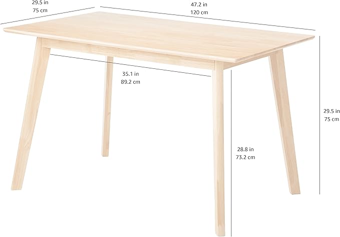 Amazon Basics FSC Certified Solid Wood Kitchen Rectangular Dining Table, Easy to Assemble, 29.5"D x 47.2"W x 29.5"H, Natural Wood