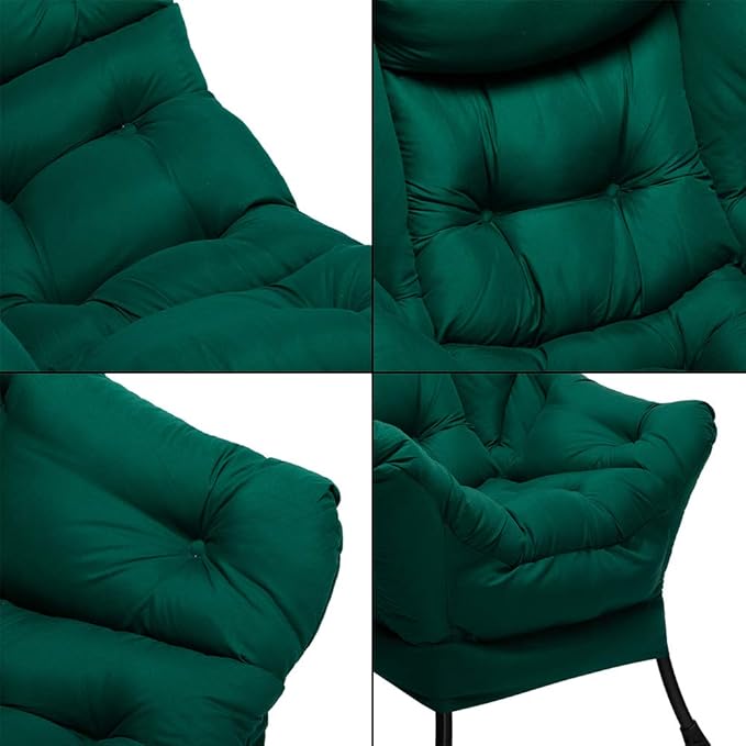 HollyHOME Modern Fabric Large Lazy Chair, Accent Oversized Comfy Reading Chair, Thick Padded Cozy Lounge Chair with Armrest, Steel Frame Leisure Sofa Chair for Living Room, Bedroom, Dorm, Green