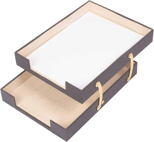 Leather Document Tray Double-Desk Organizer-Office Accessories-Desk Accessories-Office Supplies-Office Organizer - Office Gifts (Gray)