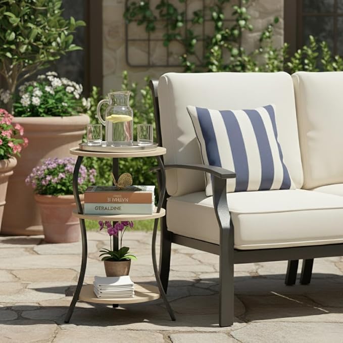 Vintage Small Round Side Table, 3-Tier Slim Waist Circular End Table with Storage Shelf, Compact Tea Sofa Side Table, Round Corner Coffee Table Nightstand for Living Room Bedroom Small Spaces,Oak