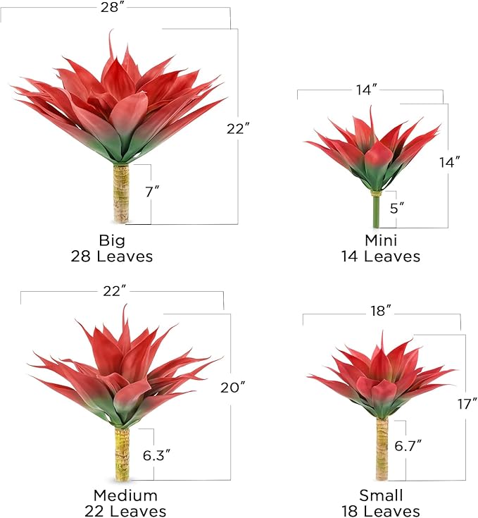 Velener Fall Fake Agave Artificial Plant: Red Fake Agave Plant for Room Decor and Autumn, Unpotted Faux Agave Plant for Outdoor/Indoor Fall Decor, Red, 22 inches, Set of 1