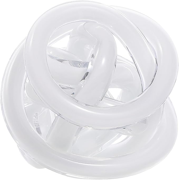 Luxury Lane Hand Blown Infinity Knot Sommerso Decorative Glass Ball for Bowls Home Decor 4 inch Tall Orbit Centerpiece Table Decoration Sculpture White