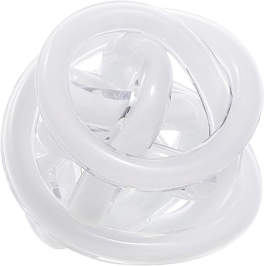 Luxury Lane Hand Blown Infinity Knot Sommerso Decorative Glass Ball for Bowls Home Decor 4 inch Tall Orbit Centerpiece Table Decoration Sculpture White