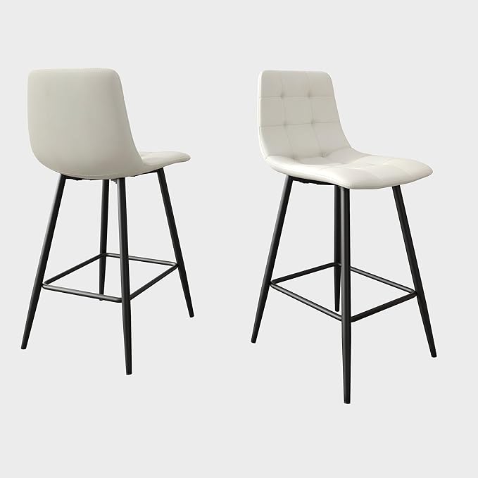 Bar Stools Set of 2,White Faux Leather Counter Height Bar Stools,24.6" Bar Chairs with Back Metal Footrest,Modern Counter Stool with Back and Footrest for Kitchen Island Restaurants Pubs