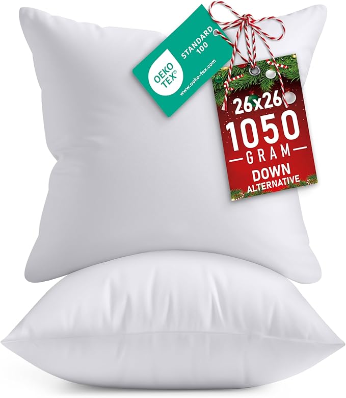 Utopia Bedding Throw Pillows Insert (Pack of 2, White) - 26 x 26 Inches Bed and Couch Pillows - Indoor Decorative Pillow