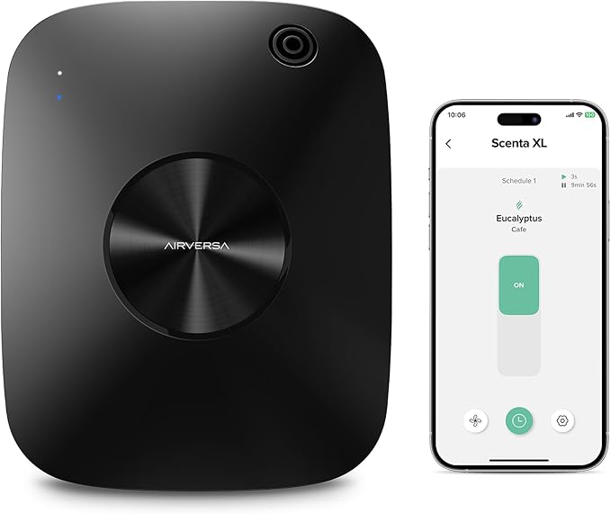 Airversa Smart Waterless Essential Oil Diffuser Scent Air Machine for Large Rooms Spaces Home and Commercial Use, Up to 2000 sq ft 400 mL Capacity, Aromatherapy Scent Diffuser, Black ANA