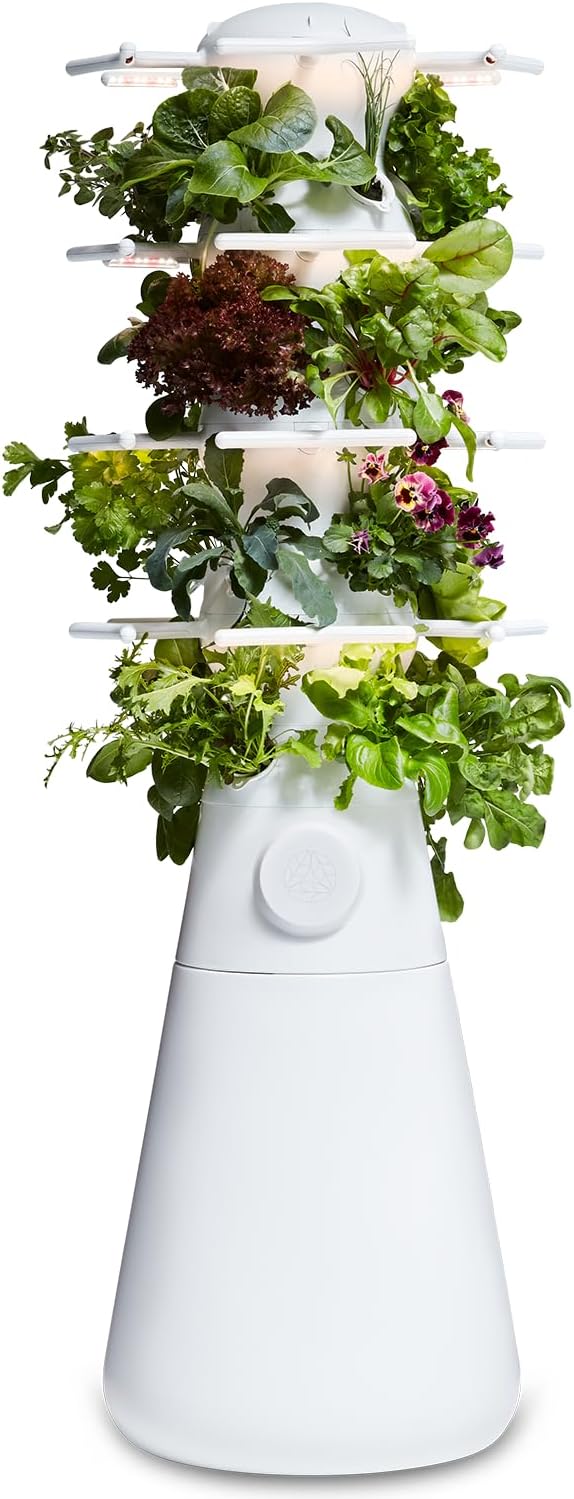Farmstand Nook 4ft.7” Vertical Hydroponic Garden Tower - Self-Watering, Vertical Hydroponic Tower with LED Grow Lights, 20 Live Seedlings, Smart Timer - Indoor Vertical Growing Tower