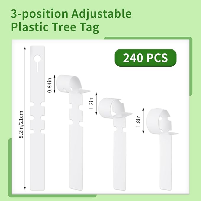 240Pcs Plant Tags, Tree Tags Plastic Wrap Around Hanging Plant Labels Adjustable Tree Markers Signs for Plant & Garden Nursery (White)
