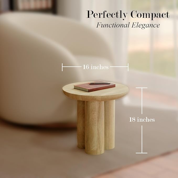 Relso Gaia Round End Table for Living Room and Farmhouse | Solid Mango Wood for Rustic Elegance | Ideal for Side Tables, Nightstands & More | Wood Side Table Round for Bedroom (Natural)