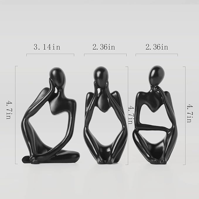 BrownLove 3pcs Decor Blcak Thinker Statue Abstract Art Sculpture，Resin Collectible Figurines for Home Living Room Office Shelf Decoration
